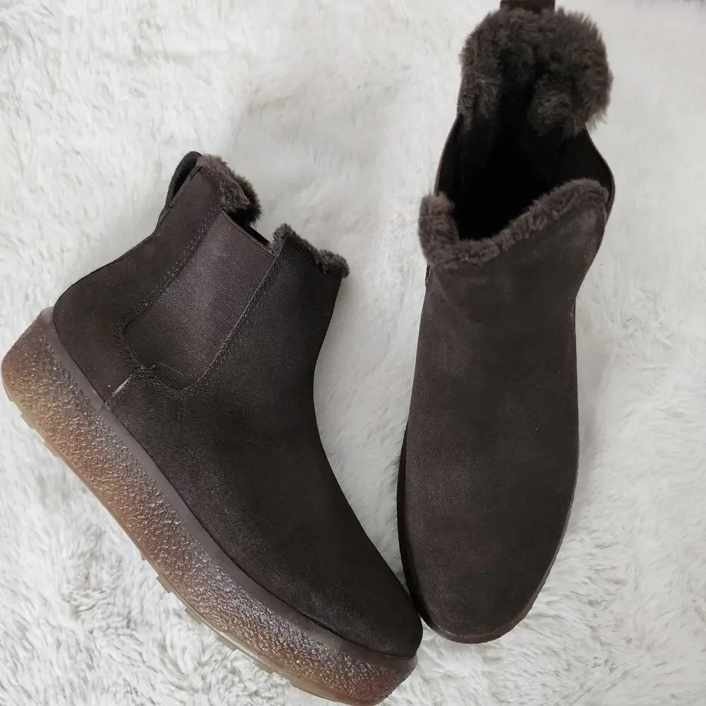 Madewell The Toasty Dark Brown Suede Shearling Chelsea Boots Waterproof 8 NEW